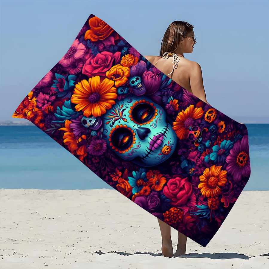 Dalangpa Strandtuch mit Blumen- und Totenkopf-Druck aus Mikrofaser in Multicolor, Breite: 40 cm, Höhe: 60 cm - Bild 6