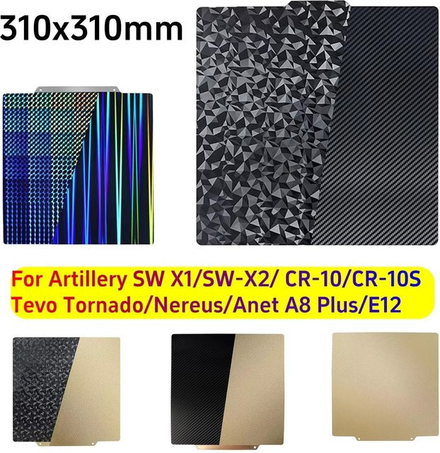 Artillery Magnetisches PEI-Druckbett für Cr10 und Sidewinder X2 X1, Aluminiumplatte in Schwarz, B/T: 310 x 310 mm - Bild 1
