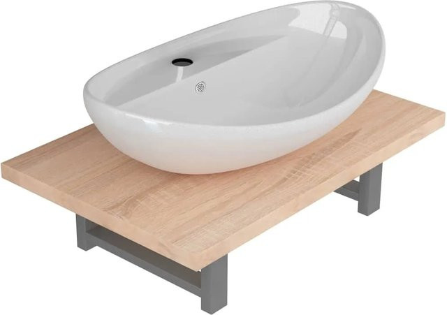 vidaXL 2-tlg. Badmöbel-Set Modell 4 in Eichenbraun und Weiß mit Keramik Waschbecken, modern und wandmontiert, B/T/H: 60 x 40 x 16,3 cm - Bild 1