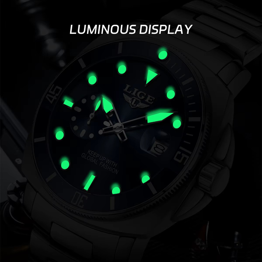LIGE Armbanduhr Edelstahl, Quarz, Datum, Blau, Herren - Bild 6