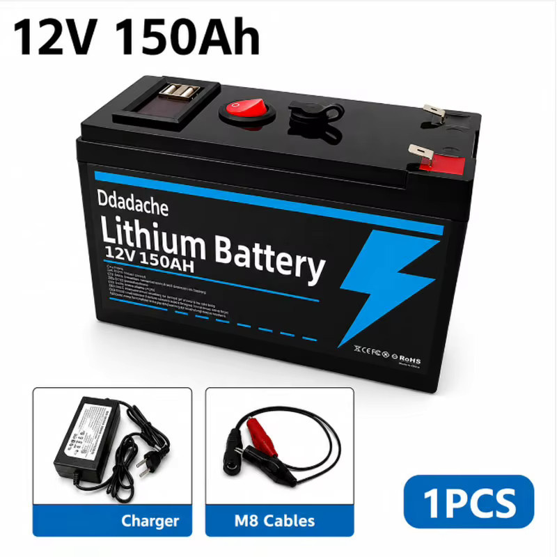 12V 150Ah LiFePO4 Lithium-Batterie mit USB-Anschluss und BMS, schwarze Deep-Cycle-Solarbatterie für Marine, Camping und netzunabhängige Stromversorgung - Bild 6