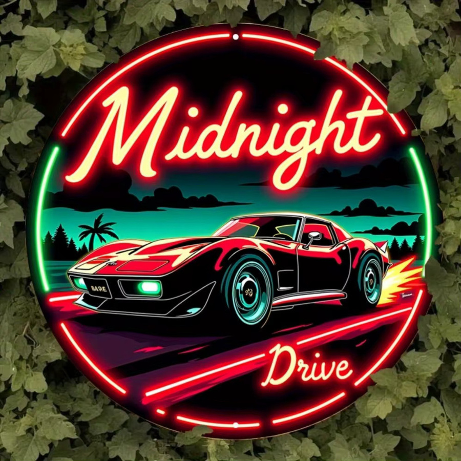 Potdemiel Heritage Light Midnight Drive Vintage-Neon-Metallschild mit Roadster-Design - Bild 4