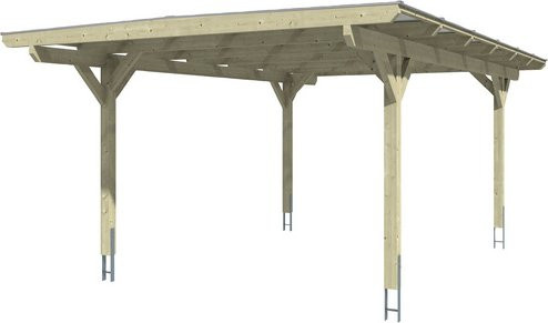 Skan Holz Carport Odenwald aus Fichte Leimholz in Schiefergrau mit Doppelstegplatten und geraden Kopfbändern, Breite: 428 cm, Tiefe: 648 cm, Höhe: 238 cm - Bild 3