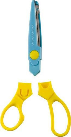 Kwb Bastelschere Pinking für Kinder aus Edelstahl in Blau und Gelb, Länge: 16,5 cm