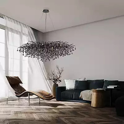 Paul Neuhaus Icicle Kronleuchter in Schwarz mit Kristall-Elementen, Höhe: 150 cm - Bild 1