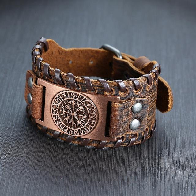 Vnox Wickelarmband Leder, Kompass Charm, Herren, braun - Bild 1