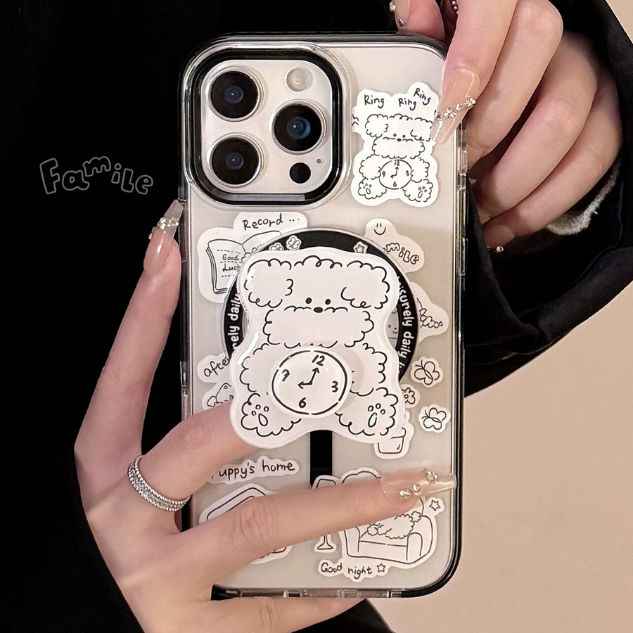 MUQGEW Magnetische Handyhülle mit Graffiti-Cartoon-Hund für iPhone 12 bis iPhone 17 Pro Max, Transparent, Stoßfest - Bild 2