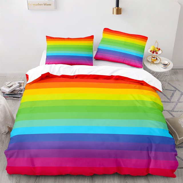 Buntes Regenbogen Bettwäscheset mit 3D Anime Design von Your Warm Home, Farbe: Multicolour, B/H: 135 x 200 cm - Bild 1