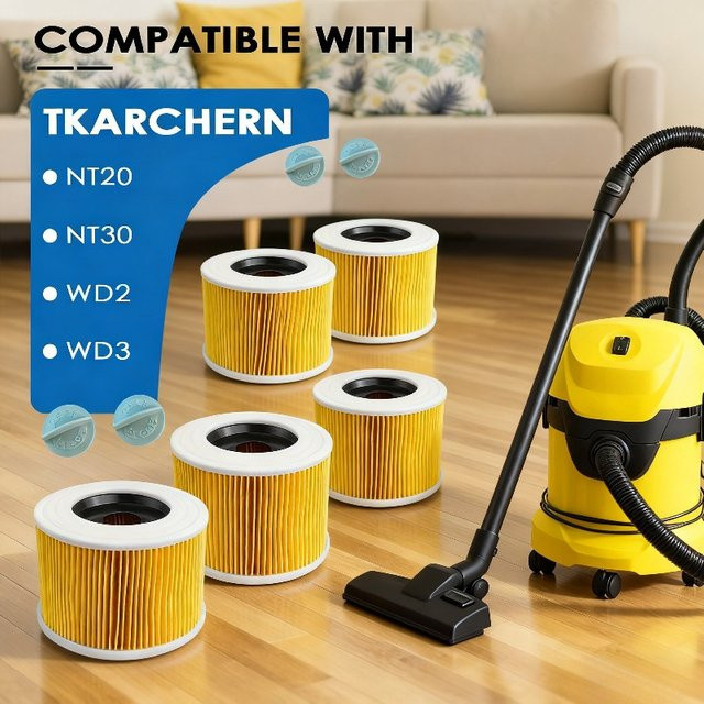 2 Stück Kärcher Nass-/Trockensauger-Ersatzfilter in Gelb, kompatibel mit WD2, WD3, MV2, MV3, WD2.200, WD3.500, WD 3.200, A2204, A2254, A2101, A220 - Bild 1