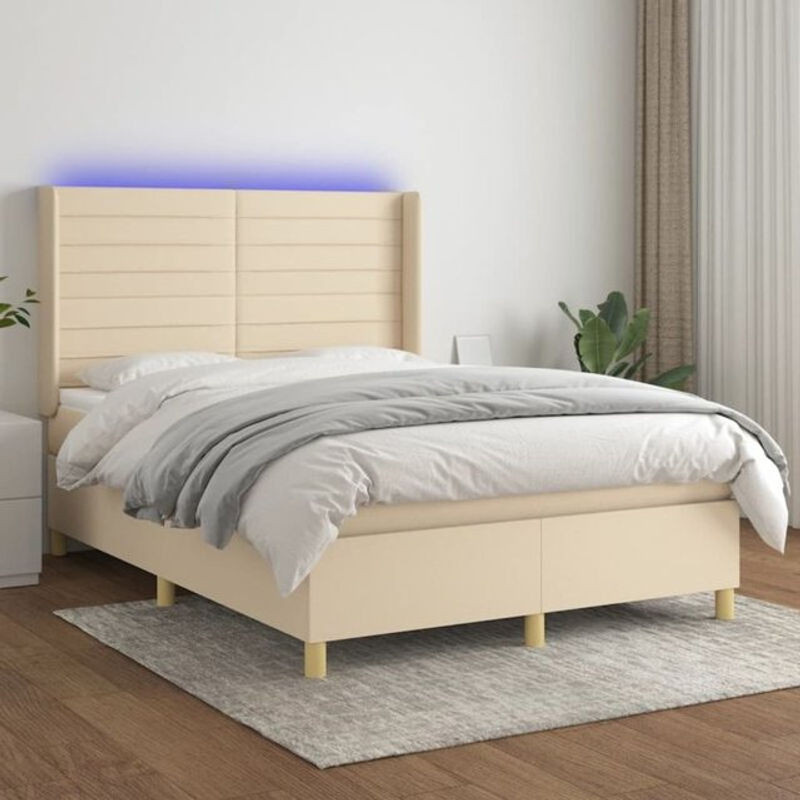vidaxl Boxspringbett mit Matratze aus Stoff in Beige und Weiß, B/T: 140 x 200 cm - Bild 1