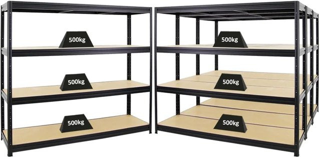 PROREGAL 4er-Set DINO Profi-Schwerlastregal mit verstellbaren Fachböden, Schwarz, H 180 x B 180 x T 60 cm - Bild 1