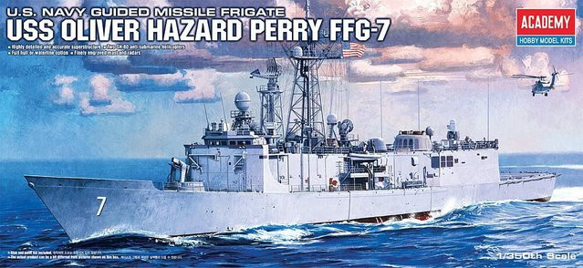 Academy Plastic Model U.S. Navy Guided Missile Frigate USS Oliver Hazard Perry FFG-7, Fahrzeug, Grau - Bild 1