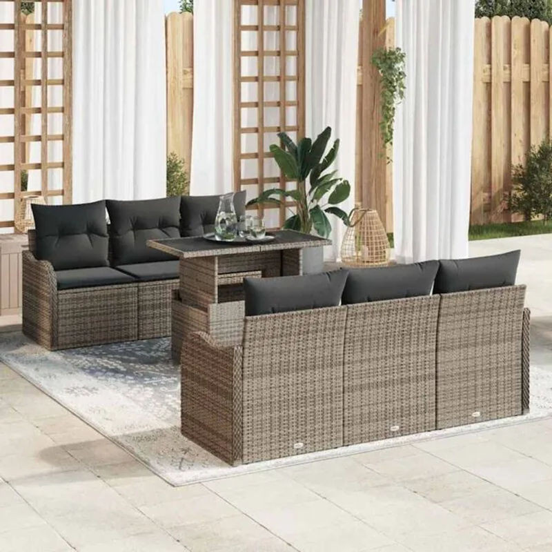 Vidaxl Garten-Sofa-Set aus Polyrattan in Grau, 7-teiliges Loungemöbel-Set, B/T/H: 100 x 55 x 73 cm - Bild 1