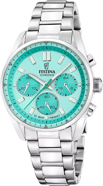 Festina Chronograph Damenuhr, Edelstahl, Blau, Quarz, 38 mm, 10 ATM - Bild 1