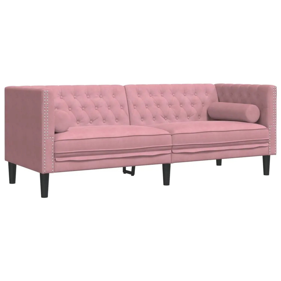 vidaXL Chesterfield-Sofa 3-Sitzer aus Samt in Rosa mit Nackenrollen und Massivholzrahmen, B: 194,0 cm, H: 74,5 cm, T: 70,5 cm - Bild 2
