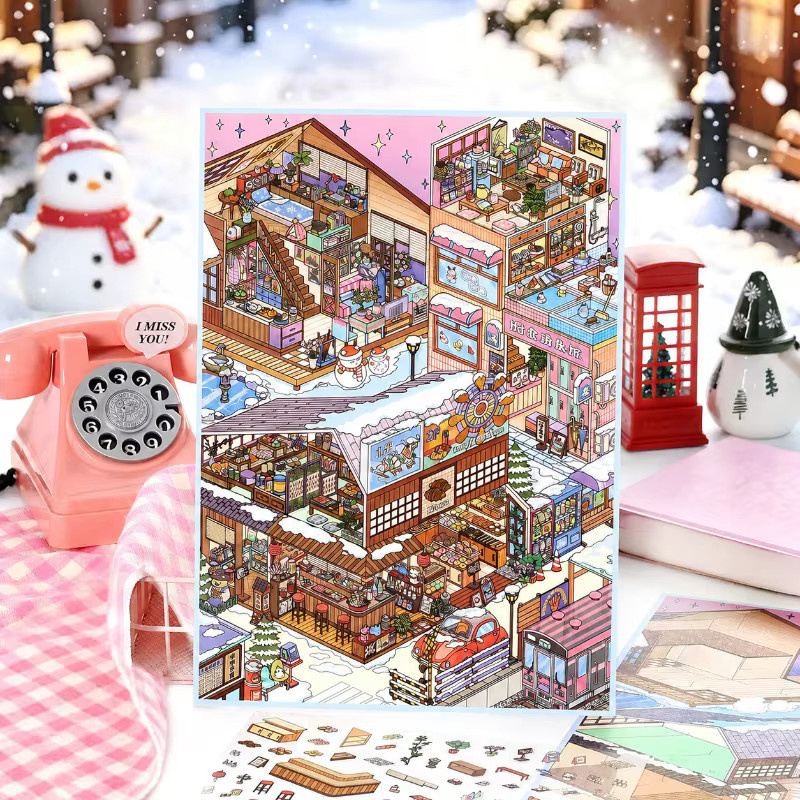 Infeelme Scenery Building Sticker Set Hot Spring Town DIY Decal in Multicolour - Bild 5