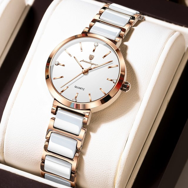 POEDAGAR Armbanduhr Quarz, Edelstahl, Weiß, Damen - Bild 1