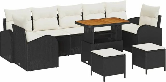 vidaXL Garten-Sofa-Set aus Polyrattan in Schwarz und Beige mit 10 Teilen, inklusive Kissen, Ottomane und Couchtisch - Bild 1