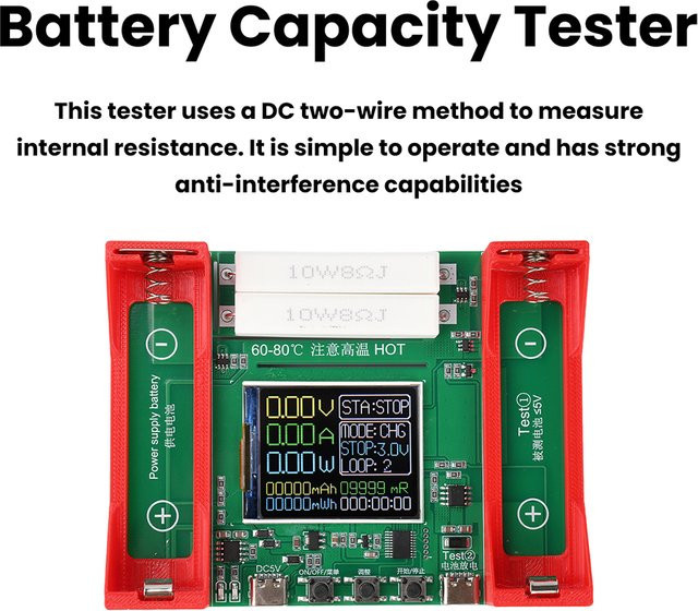 diymore 2-Draht Lithium-Batterietester für 21700 Akkus mit USB-C Anschluss, Automatischer Lade- und Entladetester zur Kapazitätsmessung und Elektronischer Lasttester, DC5V - Bild 1