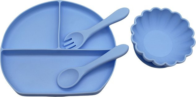 Bneseus Kinder-Essteller aus Silikon mit Fächern und Saugnapf für Kleinkinder in Beige oder Blau - Bild 1