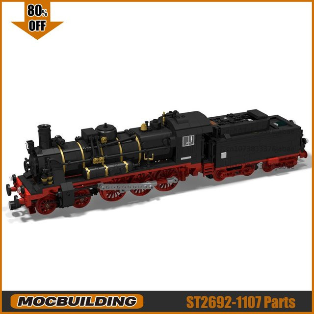 MOCBUILDING Dampf-Lokomotive Modellbausatz aus Kunststoff in Schwarz als DIY Montage Spielzeug für Sammler und Technik-Fans - Bild 1
