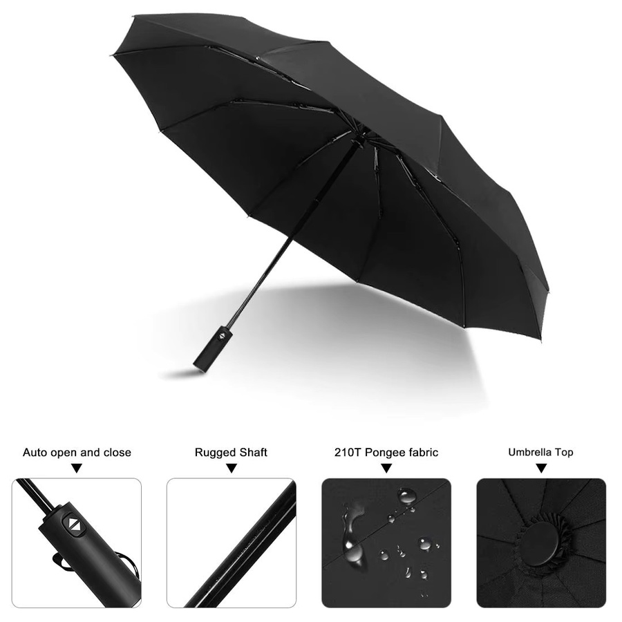 KONO Sturmfester Automatik-Regenschirm für Herren und Damen, winddicht und kompakt, Schwarz, Länge: 108 cm - Bild 2