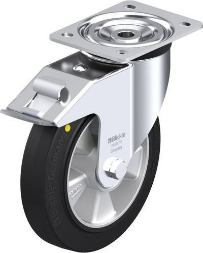 Blickle L-ALEV 200K-FI-EL Lenkrolle mit Feststeller in Schwarz und Silber, Rad-Durchmesser: 20 cm, Tragfähigkeit: 400 kg - Bild 1