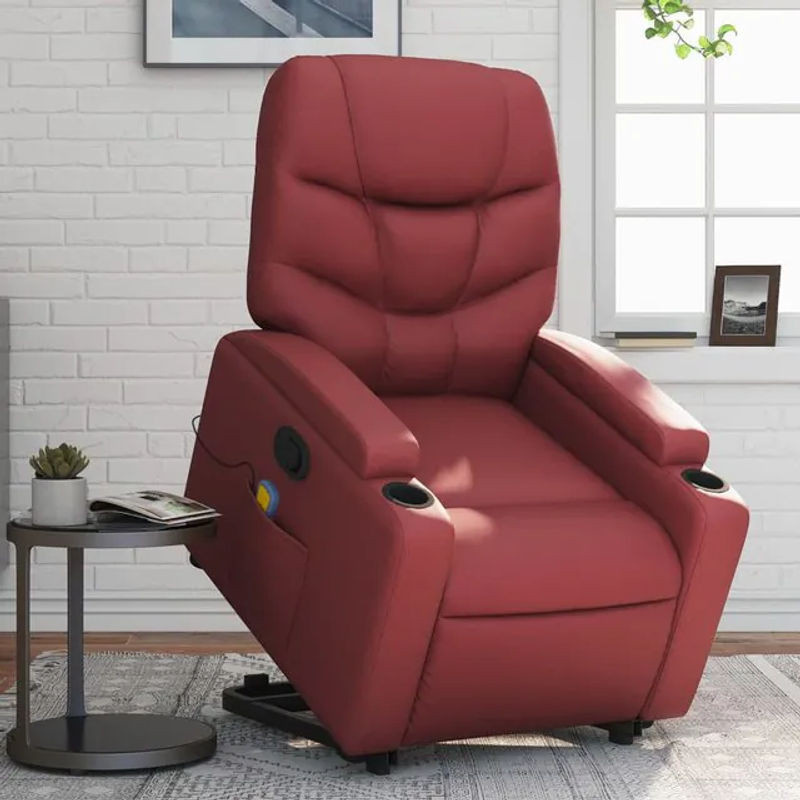 Vidaxl Relaxsessel Aufstehhilfe Massagesessel aus Kunstleder in Rot - Bild 1