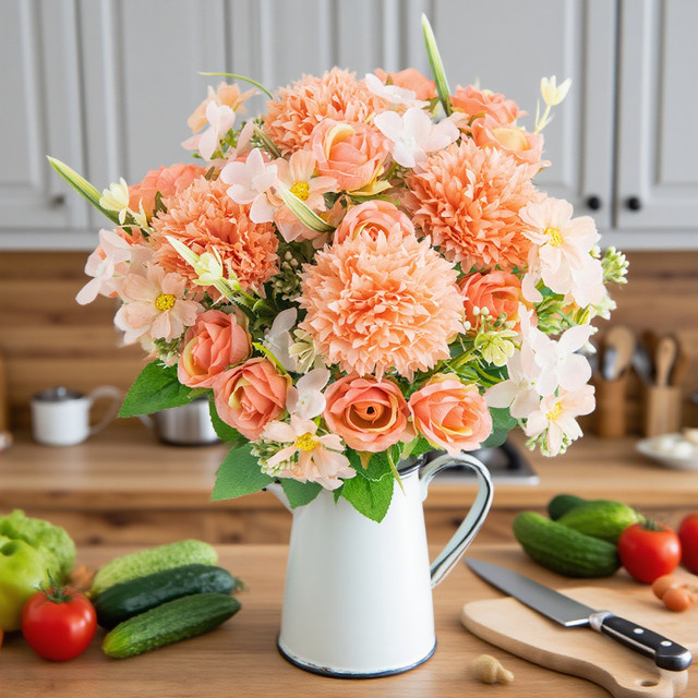 ZQCY Seidenrosen Kranz aus künstlichen Blumen in Beige und Pink für Hochzeitsdekoration und Valentinstag - Bild 1