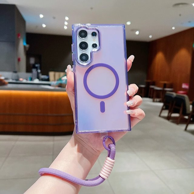 Magnetische Schutzhülle mit Farbverlauf in Purple für Samsung Galaxy S25 Edge, S24, S23, FE und Ultra mit Anti-Drop-Funktion - Bild 1