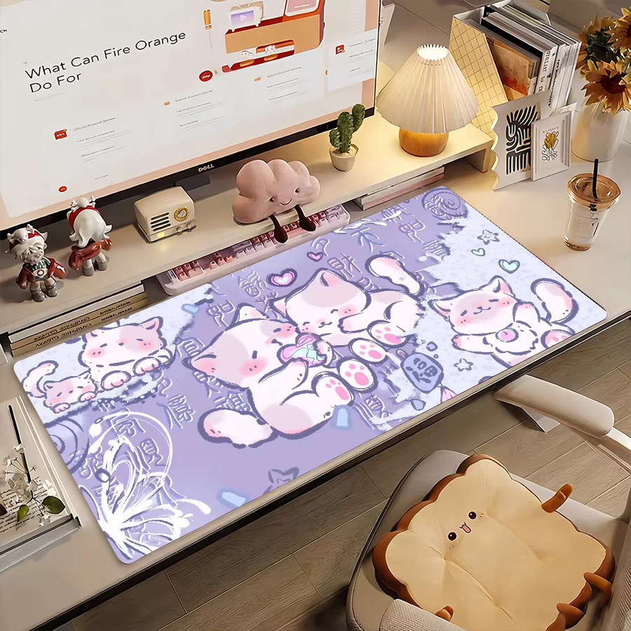 Großes XXL Mauspad Anime Niedliche Katze Segensbringer in Lila, rutschfeste Schreibtischunterlage für PC und Laptop - Bild 2