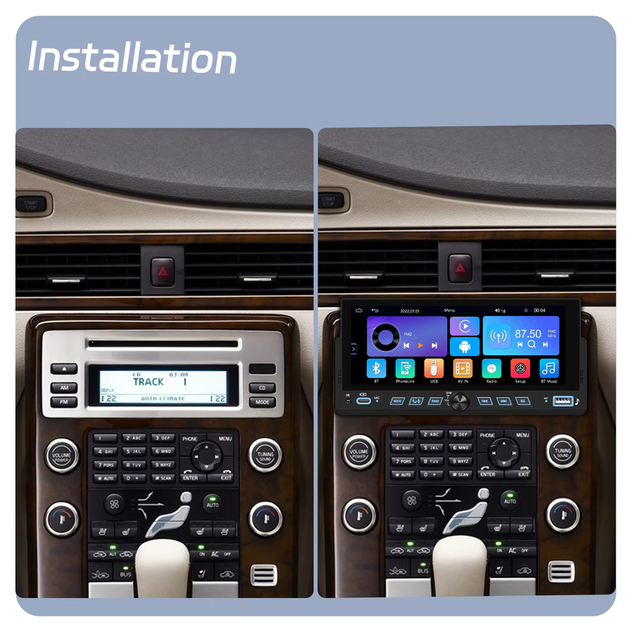Podofo 1DIN Auto-Multimediaplayer mit 6,86 Zoll Display, kabellosem CarPlay, Android Auto, Mirror Link, Bluetooth, USB und Rückfahrkamera in Schwarz - Bild 2