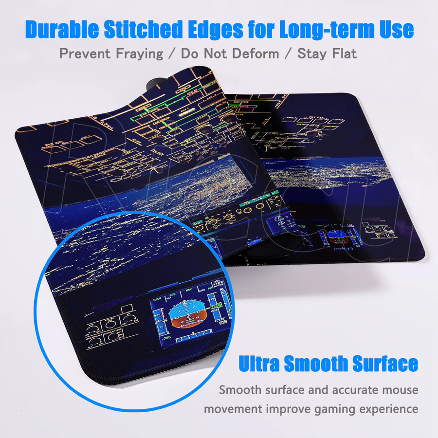 Riccu HD Flugzeug Tacho XXL Mousepad Rutschfeste Gummi Schreibtischunterlage mit Cockpit Instrumententafel für PC Gamer - Bild 2