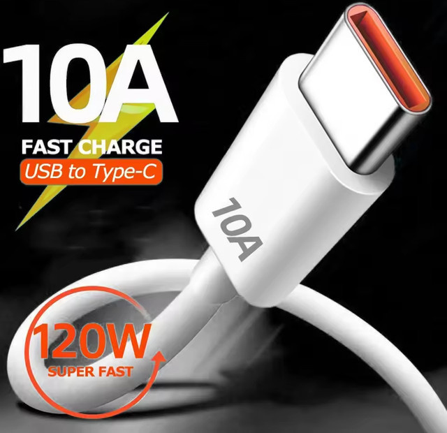 USB Typ C Schnellladekabel 120W 10A Datenkabel in Weiß für Samsung Huawei Xiaomi iPhone und OnePlus - Bild 1