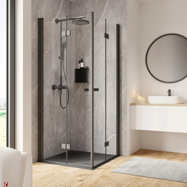 Schulte ExpressPlus Garant 2.0 Drehfalttür mit Eckeinstieg in Silber und Glas, B/H/T: 80 x 200 x 80 cm - Bild 1
