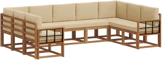 vidaXL Outdoor-Sofagarnitur 9-teilig aus Akazienholz mit Kissen in Natur und Beige - Bild 1