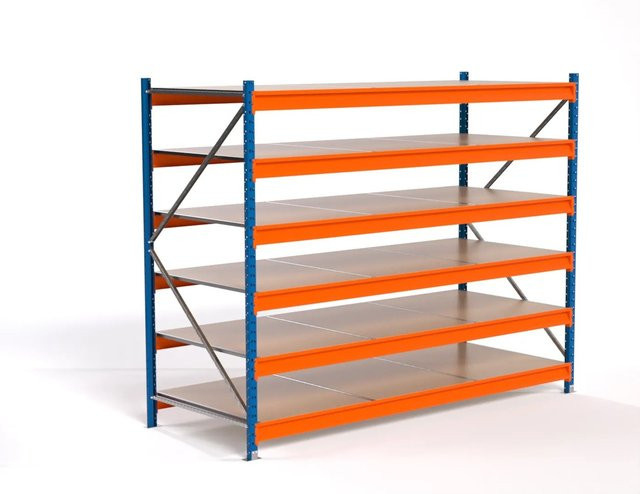 PROREGAL Industrie Weitspannregal MAXIMUS PRO Lagerregal mit 6 Spanplatten-Fachböden, Blau/Orange, H x B x T: 200 x 250 x 100 cm - Bild 1