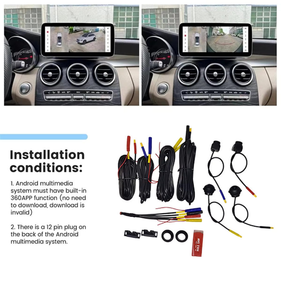 AAAL 360 Fahrzeugkamera mit Panorama-Surround-Ansicht in Full HD 1080P und AHD für Android-Autoradios, Schwarz - Bild 5