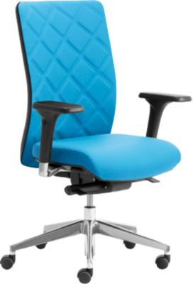 Ergonomischer Bürostuhl WIKI von Leyform in Blau und Schwarz mit Armlehnen, Stoff-Rücken und poliertem Aluminiumgestell, höhenverstellbar - Bild 1