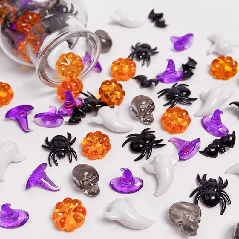 ZQNYCY Halloween Acryl-Ornamente Multicolor Mix mit Kürbis, Schädelkopf und Hexenhut als Tischstreuer für Party und Heimdekoration - Bild 3
