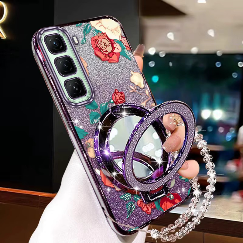Handyhülle mit roten Rosen und Lanyard für Infinix Hot 50, 60, 40 und 30 Serien in Rot/Silber - Bild 2