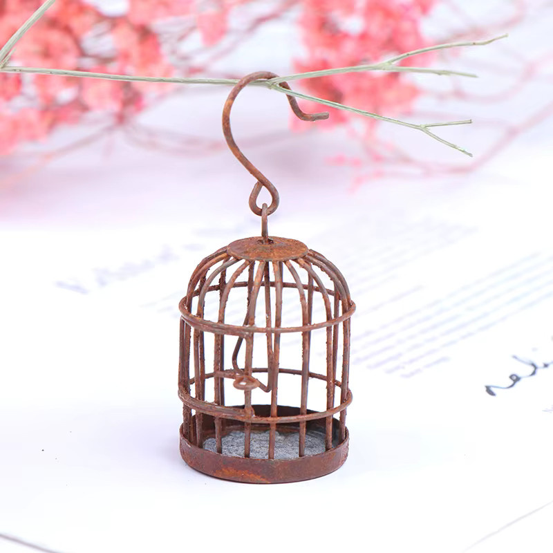 ZTOYL Miniatur Metall Vogelkäfig, Puppenhaus Zubehör, Braun - Bild 2