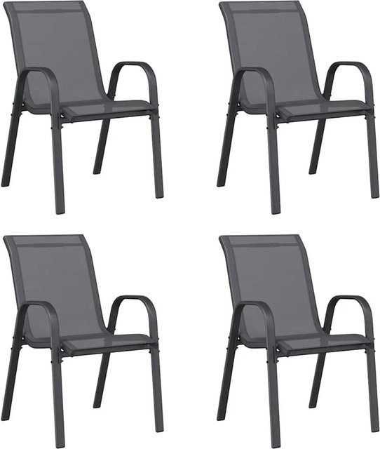 vidaXL Set aus 4 stapelbaren Gartenstühlen in Grau aus Textilene und pulverbeschichtetem Stahl - Bild 1