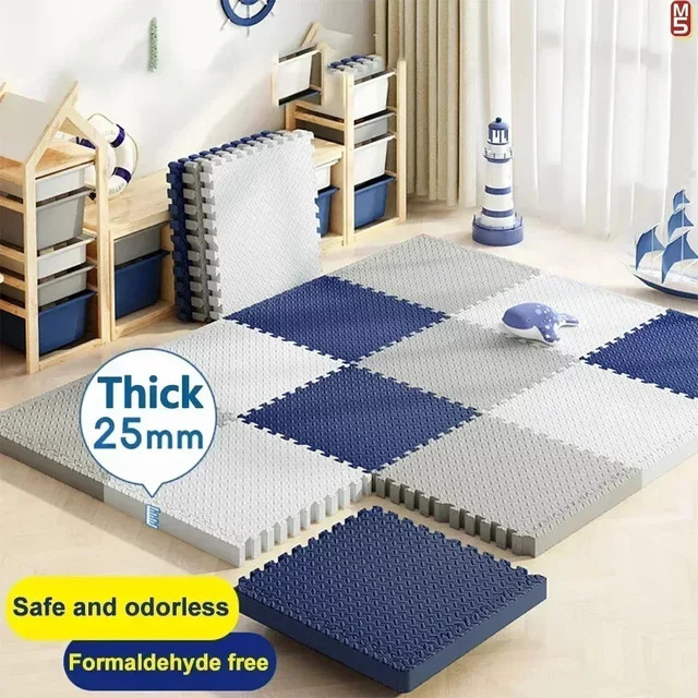 DHDH Baby-Krabbel-Spielmatte aus 8 Puzzle-Elementen, grau, geometrisches Design, Dicke: 2,5 cm, rutschfest und schalldämmend - Bild 1