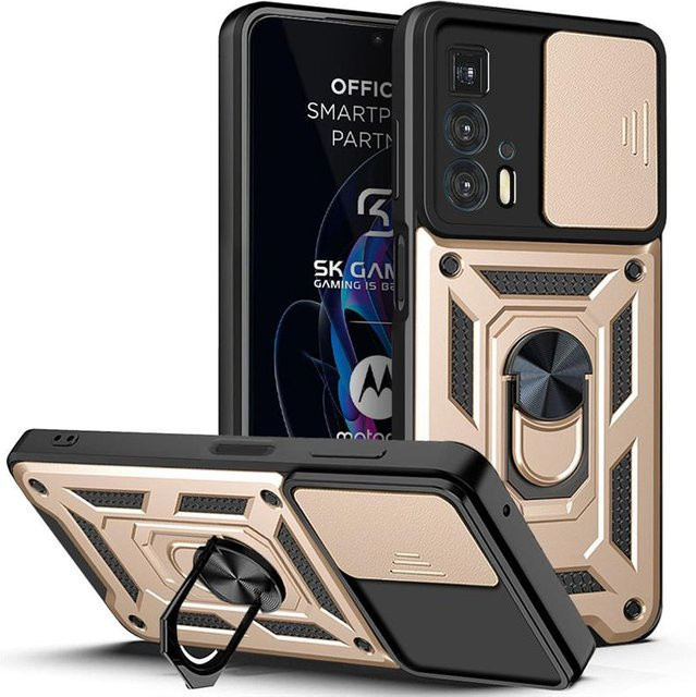 QMXD Armor Handyhülle mit Schiebekamera und Magnetischem Halter Ständer für Motorola Edge 20 Pro und Moto Edge20 Lite in Gold - Bild 1