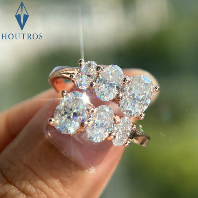 Houtros Verlobungsring, 925 Silber, 18 Karat vergoldet, Moissanit-Diamant, Damen - Bild 1
