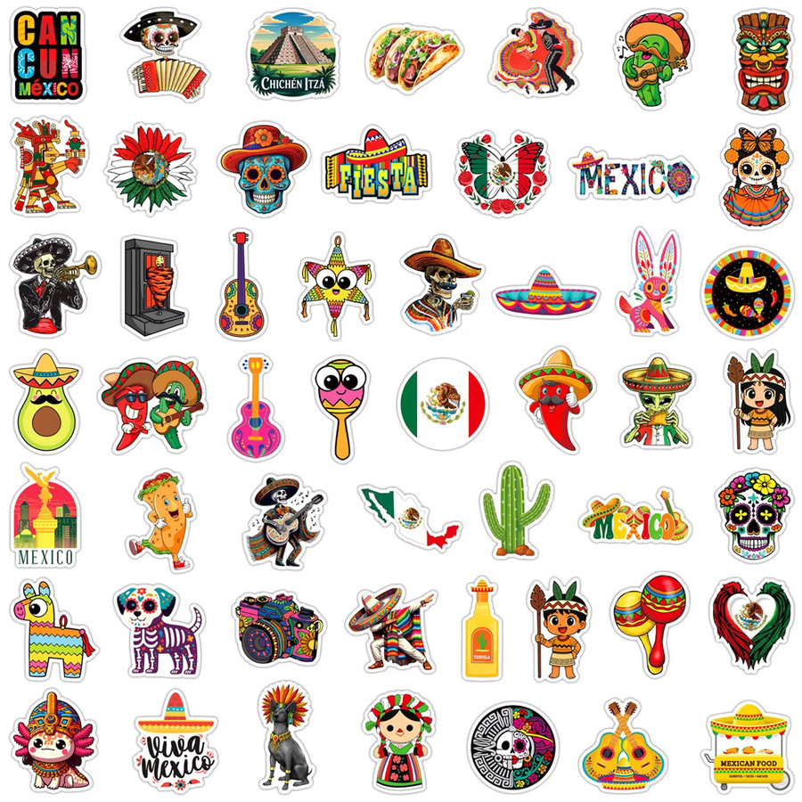 50 oder 100 Stück mexikanische Taco Food Aufkleber aus Kunststoff, bunte Vinyl-Sticker für Koffer, Gitarre, Skateboard und Schreibwarenboxen - Bild 2