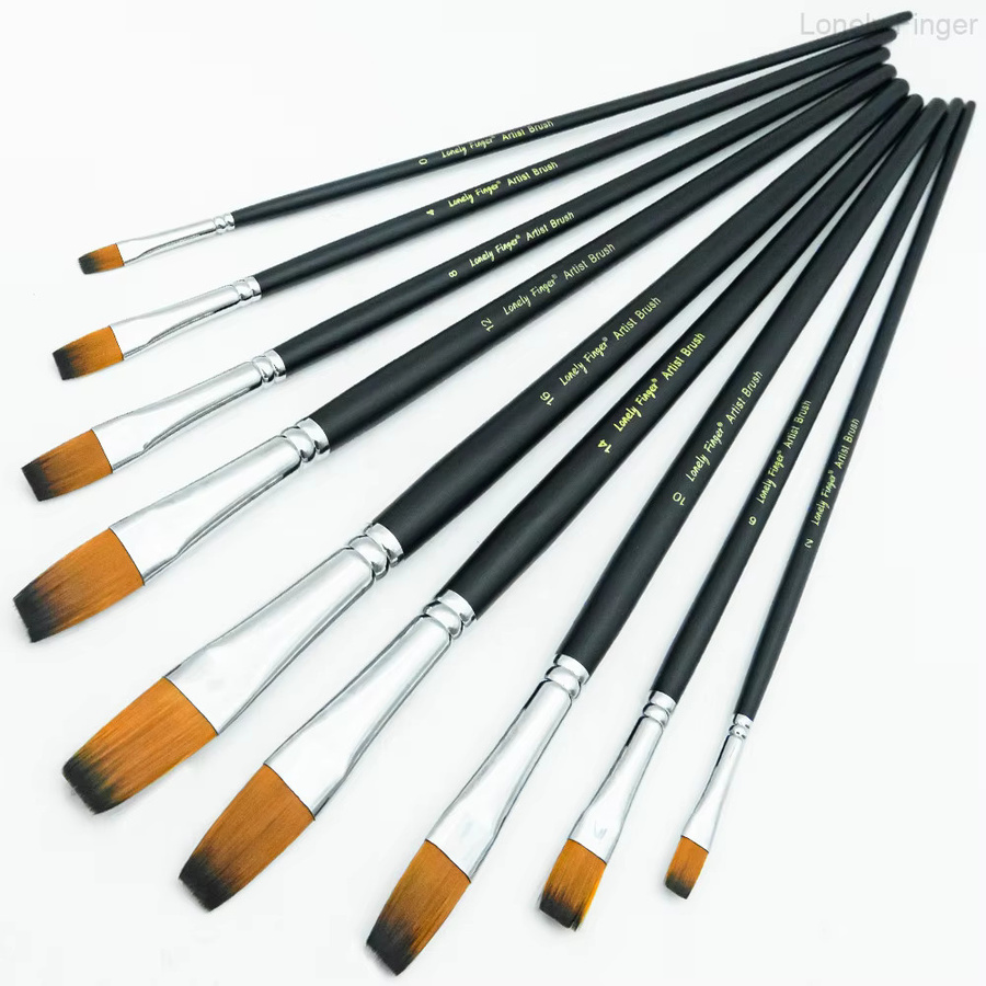 9-teiliges Pinsel-Set mit flachen Nylon-Pinseln in Schwarz für Acryl- Öl- und Aquarellmalerei - Bild 4