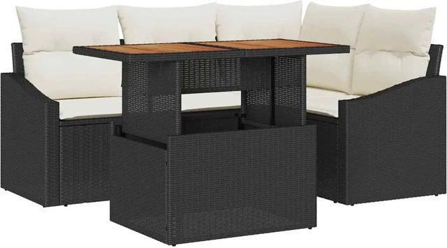 vidaXL Garten-Sofa-Set 5-teilig aus Poly Rattan in Schwarz mit Stauraumfunktion und Polstern - Bild 1