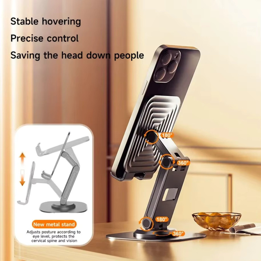 VIKEFON Faltbarer Handyhalter aus Metall in Schwarz, Verstellbarer Desktop-Tablet-Ständer für iPad und iPhone, Kompakter Smartphone-Schreibtischhalter - Bild 5